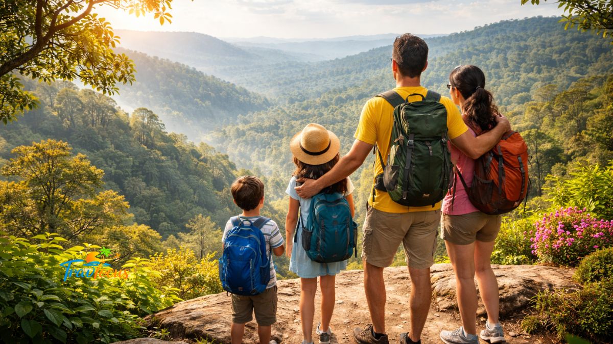 హార్సిలీ హిల్స్ లో ప్రకృతిని చూస్తూ నిలబడి ఉన్న కుటుంబం