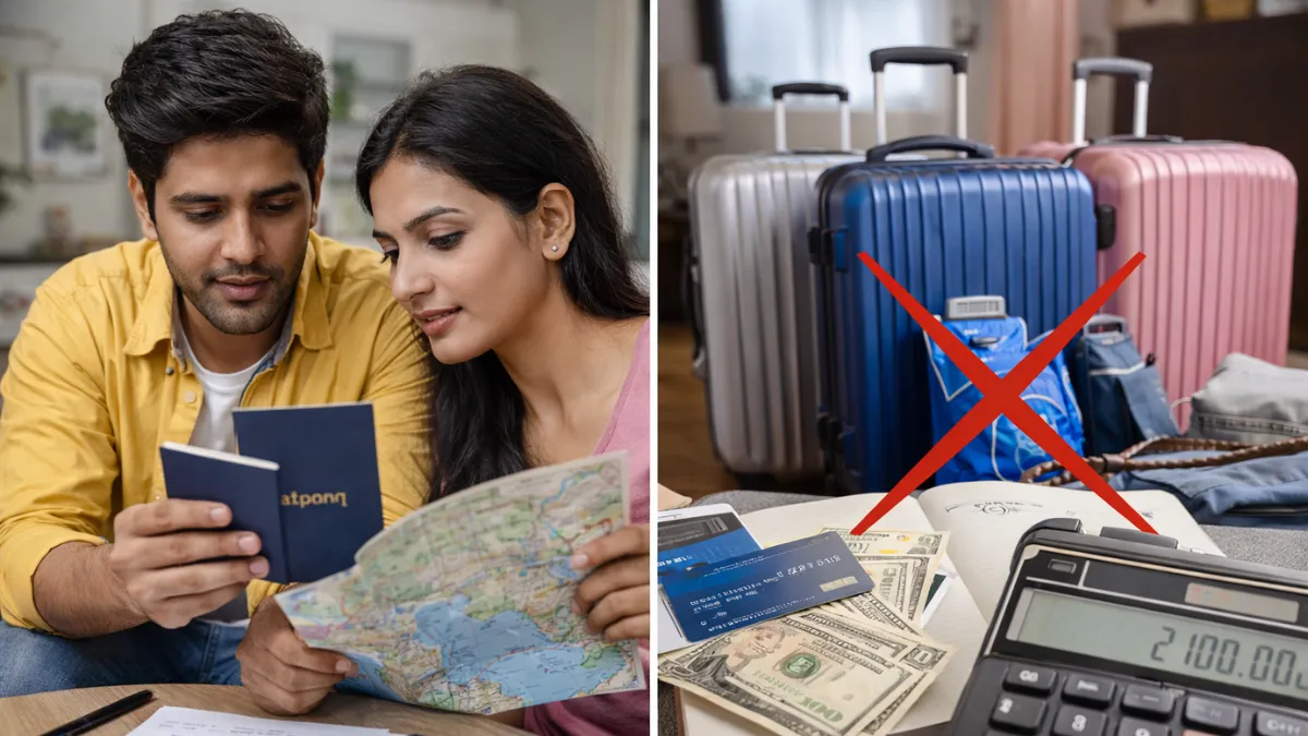 First time international travelers discussing travel plans at home