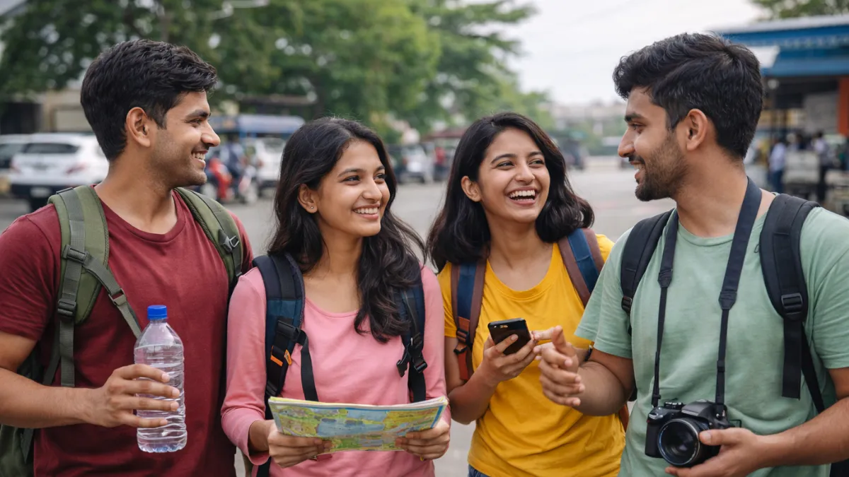 Group of college students traveling together on a low budget trip